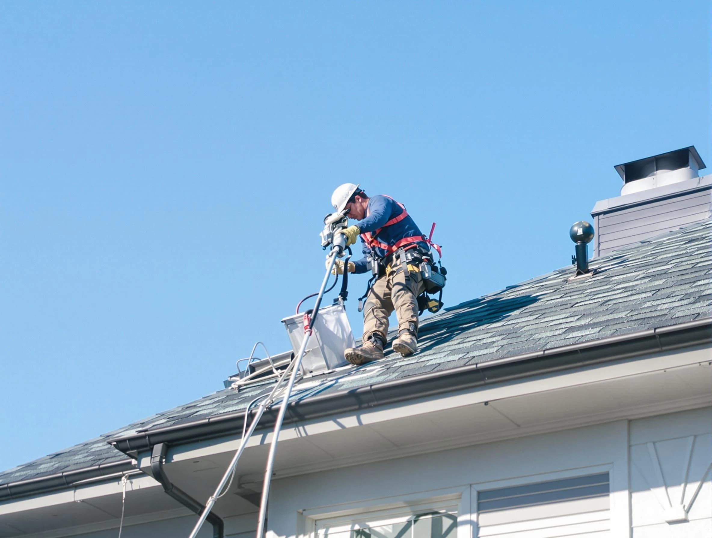 Laurel Dryer Vent Cleaning certified technician cleaning a roof-mounted dryer vent system in Laurel