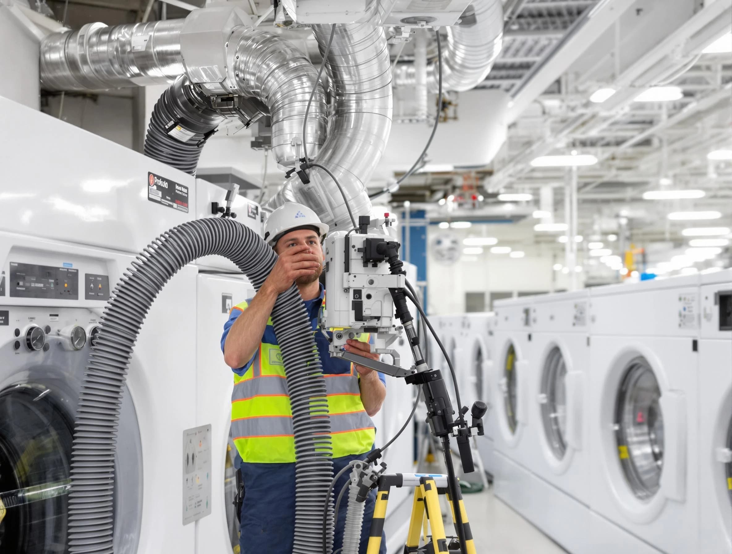 Laurel Dryer Vent Cleaning team performing commercial-grade dryer vent cleaning at a business facility in Laurel