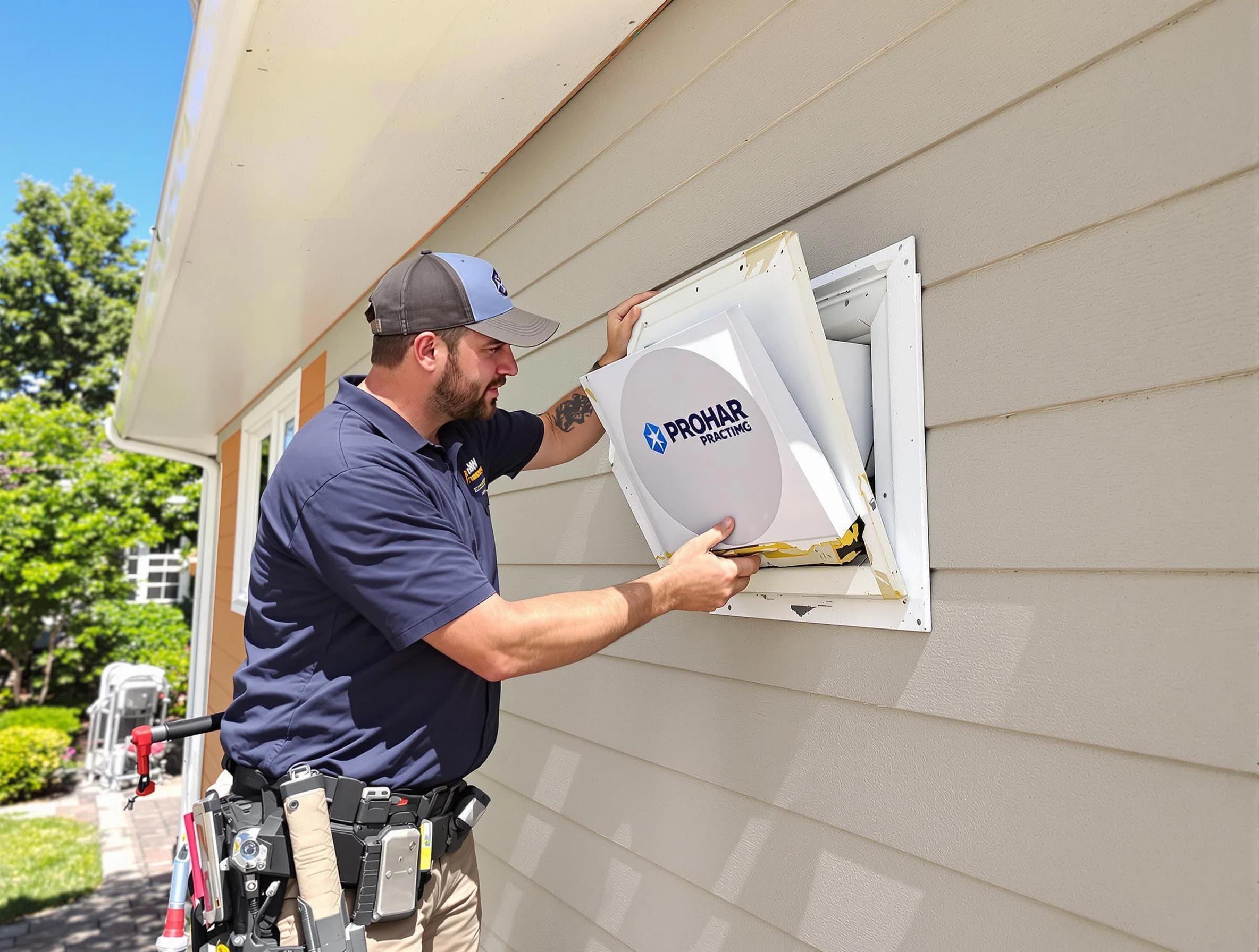 Laurel Dryer Vent Cleaning technician installing a new protective dryer vent cover on a home in Laurel
