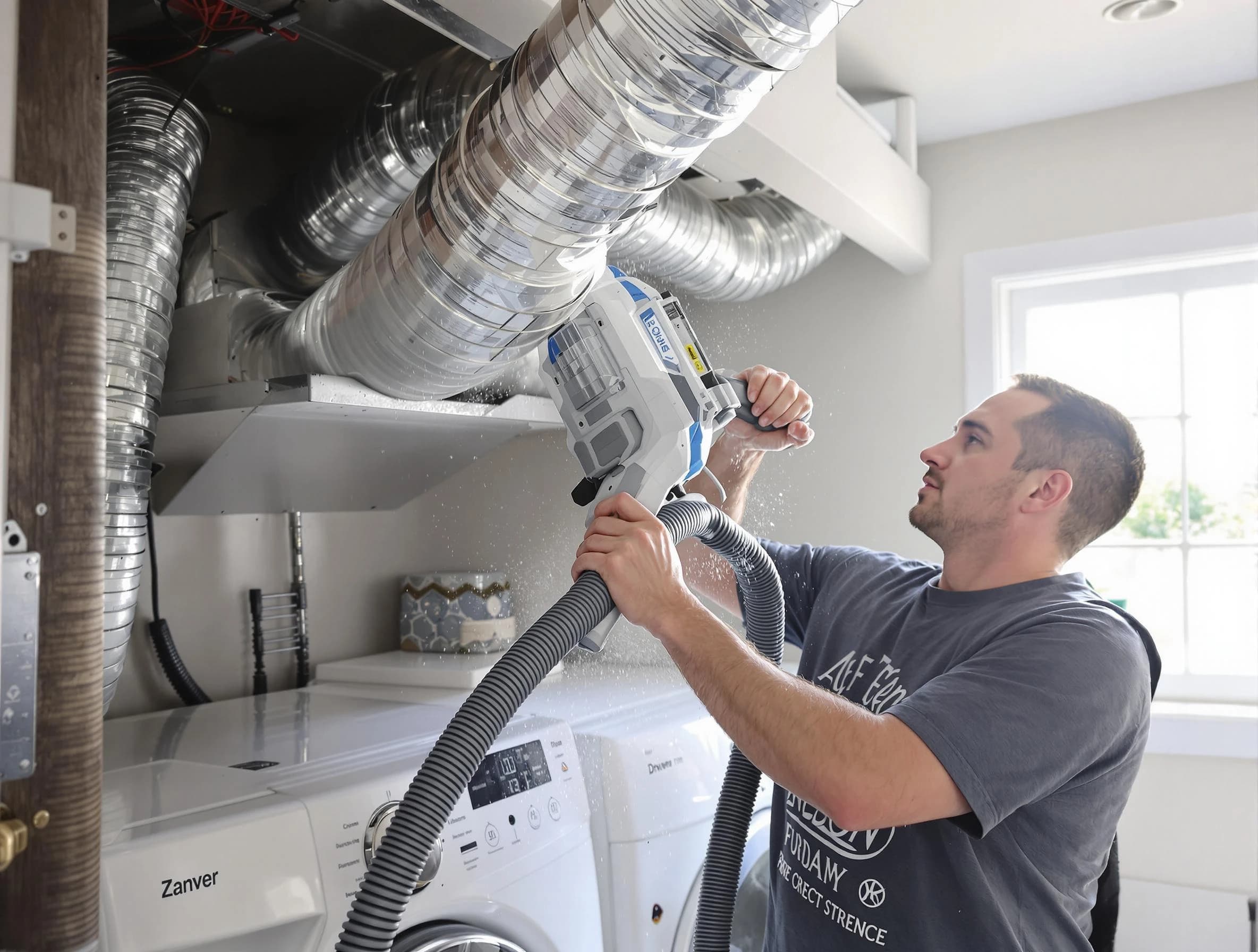 Laurel Dryer Vent Cleaning specialist cleaning deep within a dryer vent duct system in Laurel