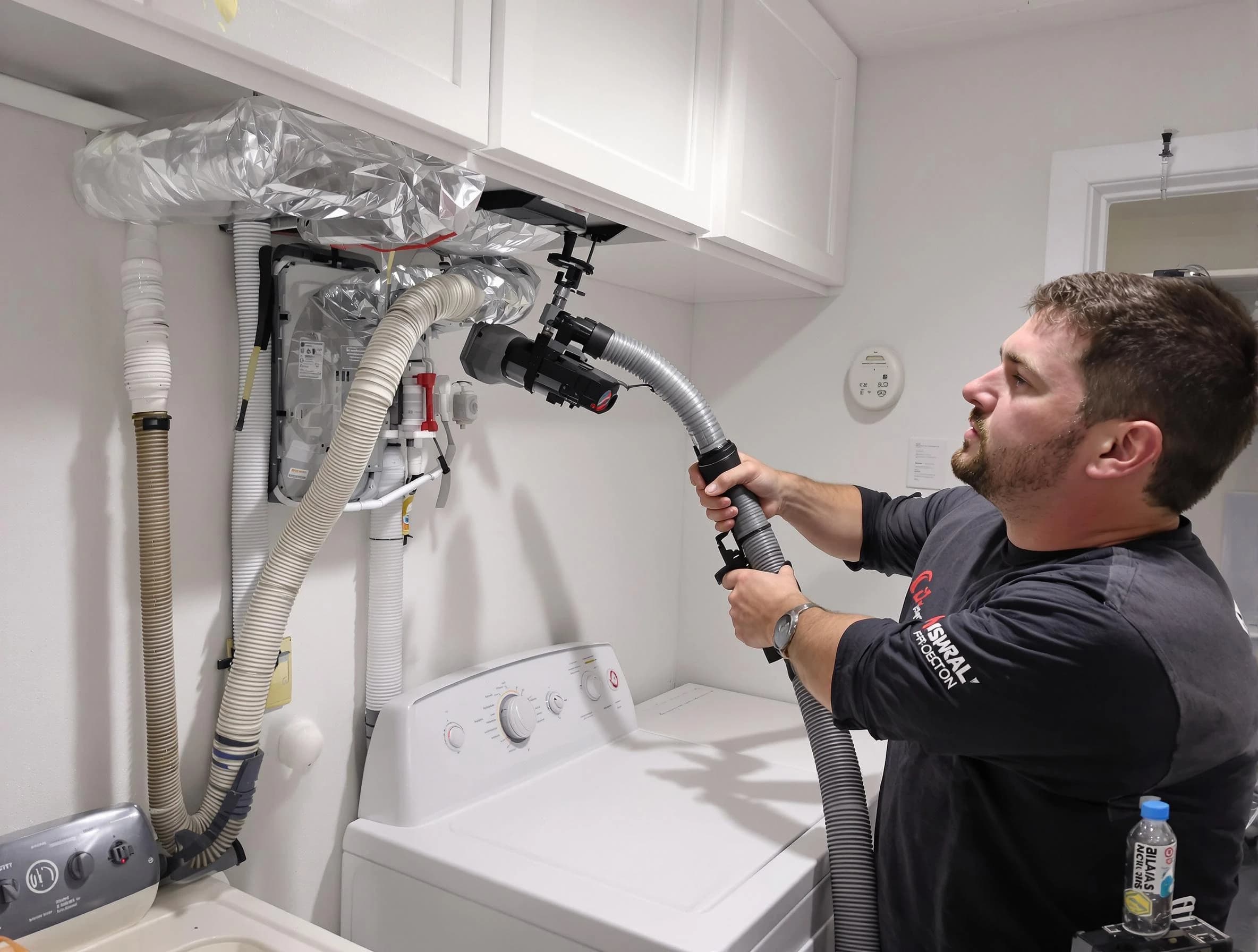 Laurel Dryer Vent Cleaning certified technician performing safety-focused gas dryer vent cleaning in Laurel