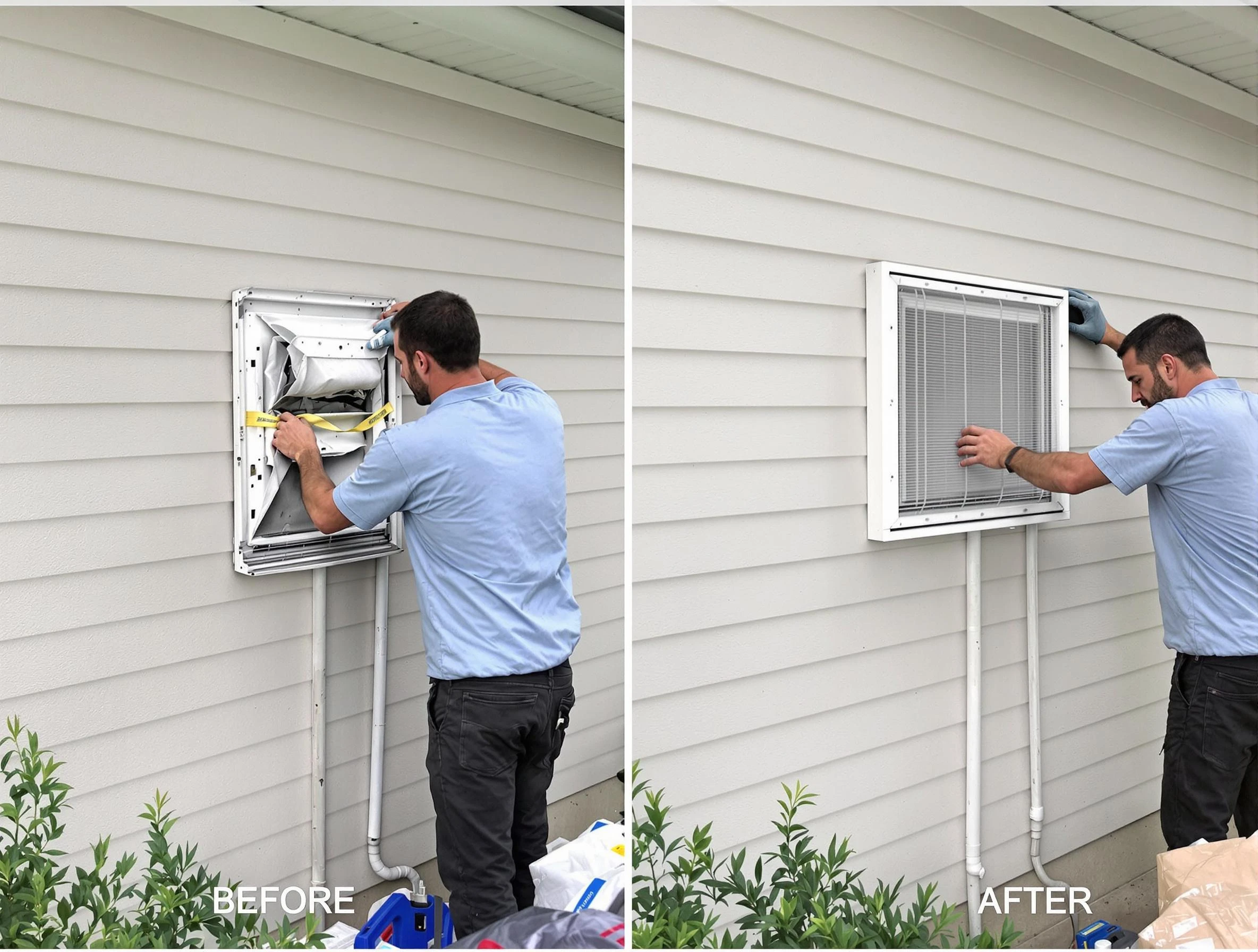 Laurel Dryer Vent Cleaning technician installing high-quality dryer vent cover at a residential property in Laurel